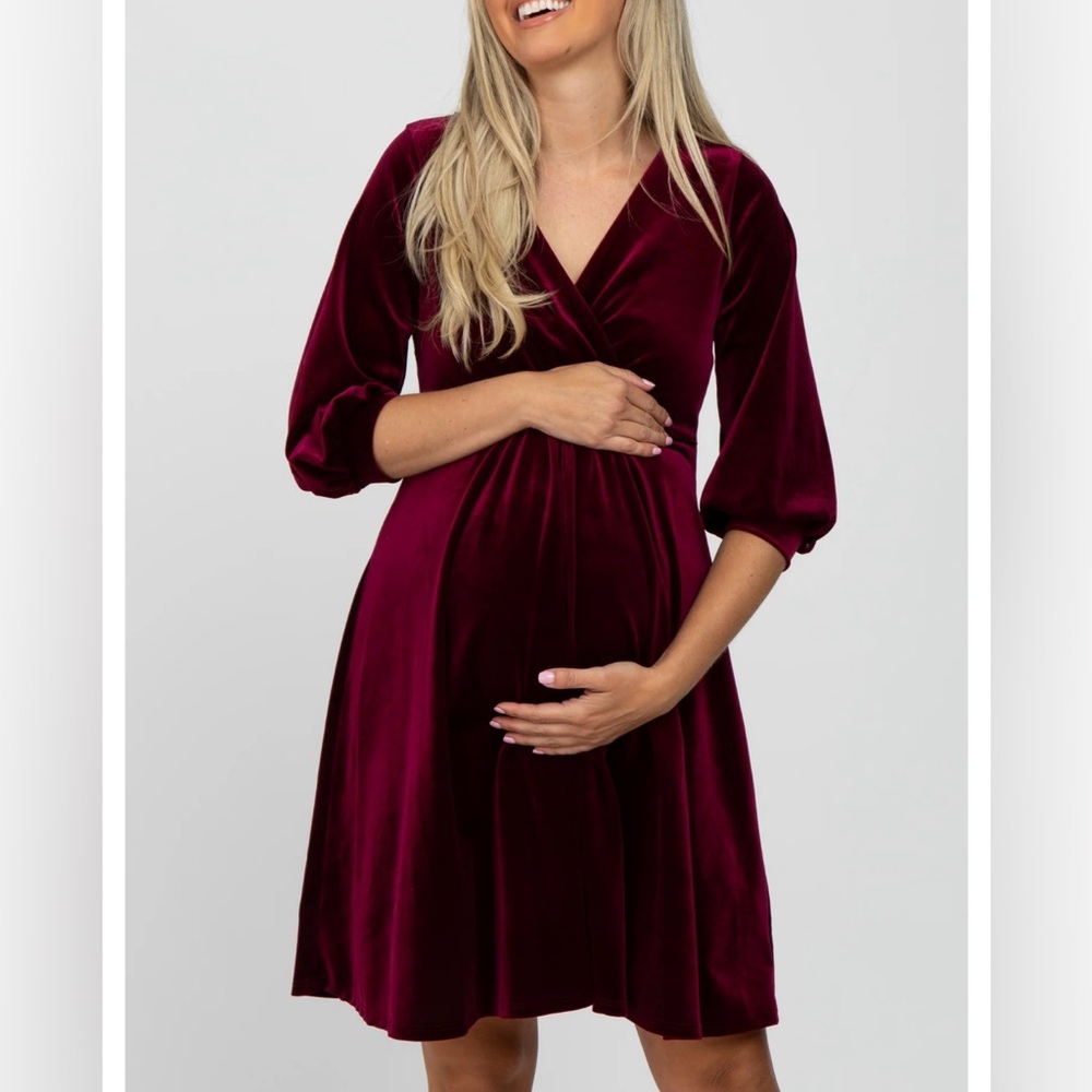 Burgundy Velvet Wrap Front Babydoll Dress